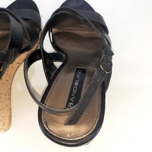 Bandolino Black Strappy Cork Wedge Sz6 - Picture 6 of 9